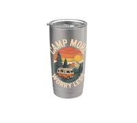 Campeggio More Worry Less Retro Camper Van Tramonto Camping Bicchiere termico in acciaio inox doppia parete