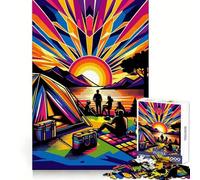 Campeggio Tramonto Wpap Popart Adolescenti Puzzle 1000 Pezzi Esercizio Mentale Tempo Libero Felice Taglio Precisione Regalo di Natale (50x75cm)