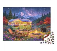 Camper Van Camping Puzzle 1000 Pezzi Riciclabile Paper Bonfire Dinner Adult Jigsaws Accessori per Giochi di Festa Developing Boy & Girl‘s Intelligence Educational 70x50cm/1000 Pezzi