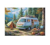 Camper Van Tent Forest Camping Leisure Life Wild Puzzle 300 Pezzi Giochi Da Tavolo Per Serate Divertimento in Gruppo Rilassamento E Convivialità Regalo Per Amici 300 PCS