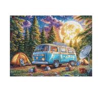 Camper Van Tent Pine Forest Camping Leisure Life Puzzle 500 Pezzi Rompicapo Rilassante Per Casa Happy Time Attività Domestica Piacevole Antistress Naturale Regalo Per Arredare La Casa 500 PCS
