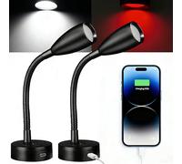 CamperXlite 2 Pezzi Lampada da Lettura LED 12-24V - Flessibile Collo di Cigno, Dimmerabile, 20W Tipo-C, Luce Rossa Ausiliaria, Perfetta per Camper, Barca, Yacht, Traghetto, Autobus (Nero, 4000K)