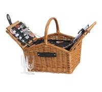 CampFeuer Cestino da picnic per 2 persone, con set di stoviglie e scomparto frigorifero, 12 pezzi, valigetta da picnic, cestino in vimini con cinturino in similpelle, borsa da picnic, set completo