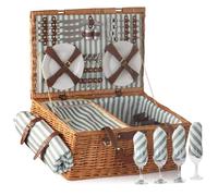 CampFeuer Cesto da picnic per 4 persone con set da tavola e scomparto termico | 29 pezzi | Valigetta da picnic in vimini con cinturino in pelle sintetica | Borsa da picnic |
