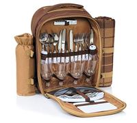 CampFeuer Zaino da picnic per 4 persone | marrone | set da picnic 32 pezzi | incl. portabottiglie e coperta in pile, ampio scomparto refrigerante, stoviglie e posate