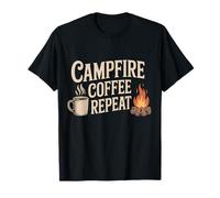 Campfire Coffee Repeat Funny Camping Adventure Vibes Maglietta