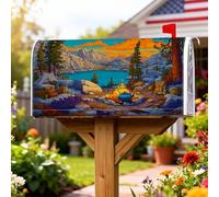 Campfire - Coperture magnetiche per cassetta postale, per esterni, rustiche, montagne, lago, estate, blu, per decorazioni esterne, 53 x 64 cm
