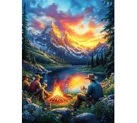 Campfire in A Mountain Valley at Sunset Puzzle 500 Pezzi Collezione Multicolore Paesaggi Science Fiction Magical Dream Classici Rompicapo Per Amanti Del Puzzle Adulti Regalo Festa Aziendale 500 PCS