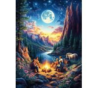 Campfire in Mountain Valley at Moonlight Puzzle 500 Pezzi Rilassamento Antistress Premium Rompicapo Pressione Ridotta Attività Mindfulness Rigenerazione Mentale500 PCS
