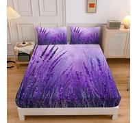 Campi Di Lavanda Lenzuolo Con Angoli, Acquerello Floreale Lenzuolo Con Angoli King 150x200x30 cm, Viola Lenzuola in Microfibra Morbido Tasca Profonda 30 Cm Con 2 Federe