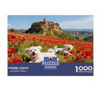 Campi di papaveri primaverili a Civita Di Bagnoregio Puzzle in Legno Impermeabile DIY Puzzles Da 1000 Pezzi Per Adulti Impossibili Per Decorazioni Domestiche