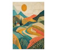 Campi ondulati colorati Puzzle 1000 Pezzi in Legno, Gioco Mentale | Paesaggio geometrico, Colline soleggiate, Arte geometrica, Cubismo, Struttura in Legno, Divertimento Puzzle, Gioco di Logica
