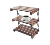 Camping Aufbewahrungsregal dreilagig - Faltbares Camping Lagerregal | Edelstahl und Holz Campingregal | Outdoor für Campings Utensilien | Leichtes Aluminium und Edelstahl klappbar