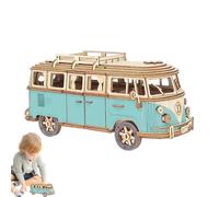 Camping Bus Wooden Puzzle, Bus Toy Wooden Model Kit Building Set, Bus Construction Kit Wooden Craft Tour Bus Puzzle for Kids Adults
