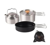 Camping Cooking Gear, 3 Piece Pan Set, Stainless Steel Pans with Non Stick Coating, Camp Cookware with Foldable Handles, Outdoor Accessory, Cooking Set for Kitchen Home Picnic Travel Adventure Use