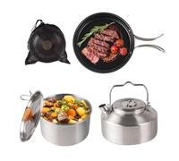 Camping Cooking Gear - Indispensable Outdoor Cookware 3 Pieces Stainless Steel Non-stick Pans,Camping Cook Set | for Home Restaurant Outdoor Picnic Travel Adventure Scout Campfire Fish Eggs Pancakes