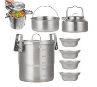 Camping Cooking Set, Outdoor Cook Pot Kit, Compact Design and Heat Resistant Handles, Survival Gear Essentials for Adults, Family, Travel, Hiking, Picnic, Backyard Adventure