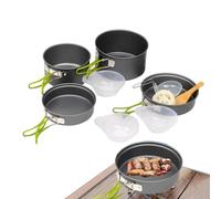Camping Cookware, 4pcs Portable Stackable Cooking Pots and Pans with Folding Handle, Compact Lightweight Nesting Kit, For Outdoor, Hiking, Backpacking, Tailgating, RV, Dorm, Survival, Trav