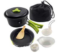 Camping Cookware Set 2 Person Camping Gear Campfire Utensils Non-Stick Cooking Lightweight Stackable Pot Pan Bowls Storage Bag (Color : C) (A)