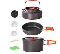 Camping Cookware Set - 3 pezzi Nonstick Pot, Pan & Kettle Kit | Portable Cooking Gear for Travel, RV, Hiking, Dorm, Outdoor Adventures, Survival, Tailgating, Picnic & Campfire Meals