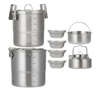 Camping Cookware Sets, Campfire Cooking Kit, Ultra-Light Portable Design, Sturdy Stainless Steel, Survival Gear, Ideal for Hiking and Travel Use, 3L Vaso, Silver Color, 1 Set