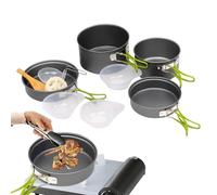 Camping Cookware Sets, Outdoor Hiking Utensils 6.5x1.85 inches, Stackable Cooking Pans with Foldable Handles, Compact Nonstick Design, Travel Survival Picnic Dorm Use, Energy-Saving Design