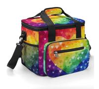 Camping Cooler Bag, Colorful Rainbow Love Heart Print Travel Picnic Bag Grande Capacità Cooler Bag Portatile Cooler Bag All-Purpose Cooler Bag