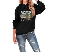 Camping Is My Happy Place Felpe con cappuccio sportive da donna 2025 grafica tinta unita top con cappuccio carino lettera casual vestibilità ampia manica lunga inverno autunno pullover felpe con
