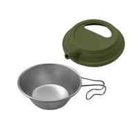 Camping Mug with Lid - Folding Handle Kettle with Silicone Lid Bowl | Camp Coffee Mug for Travel Hot Cold Coffee Tea Drink Cooking
