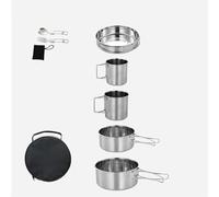 Camping Pot, Portable Stainless Steel Camping Cook Pot Set with Foldable Handle, Camp Pot Easy to Heat for Fishing and Camping (9 pcs)