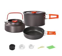 Camping Pot Set, 3-Piece Stackable Cookware, Pot Pan Kettle, Portable Boiling Utensils for Hiking, Travel, Tailgating, Backpacking, Dorm, Cooking, Picnic, 6.69x6.69x3.74 Inches