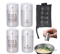 Camping Salt Pepper Shaker - 4 pezzi in acciaio inox bottiglia, portatile stagioning container with Mesh Bag, Leak Resistant SpiceShaker | Reusable SpiceHolder for Camping, Hiking, BBQ, Picnic