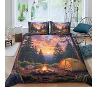 camping scenecopripiumino morbida microfibra 3 Pezzi stampa 3D con cerniera nature sunset landscape Set Di Copripiumino con federe per cuscini aiosa for bambini e adolescenti Single（135x200cm）
