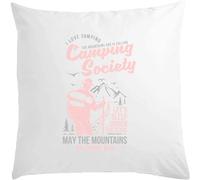 Camping Society Let's Sleep Under The Stars May The Mountains Be With You, cuscino bianco, 40 x 40 cm, con imbottitura, bianco