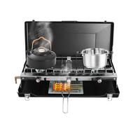 Camping Stove, 3 Burners Propane Portable Camp Stove with Regulator, Push Button Instant Ignition, Burners & Wind Guard for Car BBQ Picnics Outdoor Cooking