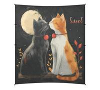 Camping Sun Shelters Cartoon Sweet Cat Couple under The Moonlight Beach Canopy 320 x 280 cm