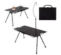 Camping Table, Foldable Chopping Board, Portable layer, Adjustable Height, Built-in Light Stand, Ideal for Travel, Backyard, Barbecue, Garden, Beach, Picnic, Patio, Tailgating, RV Use, 40 x 40 cm