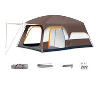 Camping Tent, Multi-Room Family Cabin Shelter, Windproof Outdoor Tent, Spacious Waterproof Setup for Backpacking, Hiking, Beach Trips, Travel, and Mountain Exploration, Brown