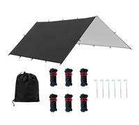 Camping Tent Tarp - 420D Silver Coated Waterproof Shelter, UV Resistant Rain Fly, Backpacking Survival Picnic Usage Accessory Supply, 6 Ropes 6 Nails, 213-366cm 1 Piece Set Portable Drawstring Bag