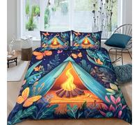 camping tentSet Di Copripiumino morbida 3 pezzi motivo 3D con cerniera nature illustration style copripiumino con federa soffice ultra morbido e traspirante for bambini adulti ragazzi King（220x240cm）