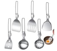 Camping Utensil Set, 6 Piece Folding Soup Spoon Travel Utensils Kit, Reusable Non-Slip Kitchenware, Compact Tableware for Hiking, Backpacking Road Trips Beach Cooking Outdoor Grilling Adventures