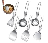Camping Utensil Set, 6 Piece Folding Travel Cutlery Kit, Compact & Lightweight Design, Stainless Steel Reusable Non Slip Kitchenware for Hiking, Backpacking, Road Trips, Beach, Picnics, Rv, Grilling