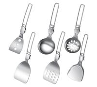 Camping Utensil Set, Folding Soup Spoon Kit, 6 Piece Travel Kitchenware, Sturdy, Reusable Non Slip Tools, Compact Portable Design, for Hiking, Road Trips, RV, Beach, Grilling, Picnics