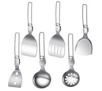 Camping Utensil Set, Stainless Steel Utensils, 6 pezzi Foldable Compact Ergonomic Handles Rust Proof Lightweight Portatile, Frying Spatula for Outdoor Travel Picnic Adventure, Silver