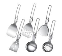 Camping Utensils Set, Cooking Tool, Compact Reusable Non Slip Style 6 Pezzi Folding Design Travel Cutlery, Outdoor Kitchen Tools for Hiking, Backpacking, Road Trips, Picnic, Grilling, Color Silver
