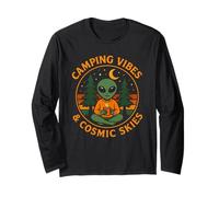 Camping Vibes Cosmic Skies, divertente disegno alieno a forma di foresta di caffè Maglia a Manica