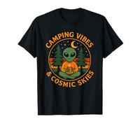 Camping Vibes Cosmic Skies, divertente disegno alieno a forma di foresta di caffè Maglietta