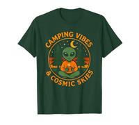 Camping Vibes Cosmic Skies, divertente disegno alieno a forma di foresta di caffè Maglietta