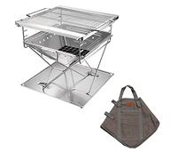 CAMPINGMOON - Griglia a legna portatile 3 in 1 in acciaio inox e braciere 40,6 x 45,7 cm, con borsa per il trasporto, MT-045