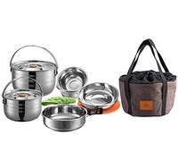 CAMPINGMOON MC210 - Set di pentole da campeggio in acciaio inox per esterni, kit di pentole e padelle, ciotole con borsa per il trasporto